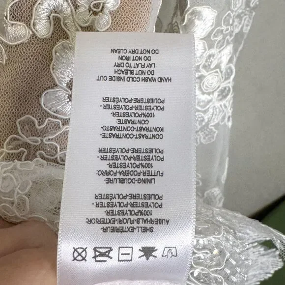 Helsi Dress Womens Medium White Lace Floral Fit Flare Long Sleeve Mini V Neck - Picture 10 of 14